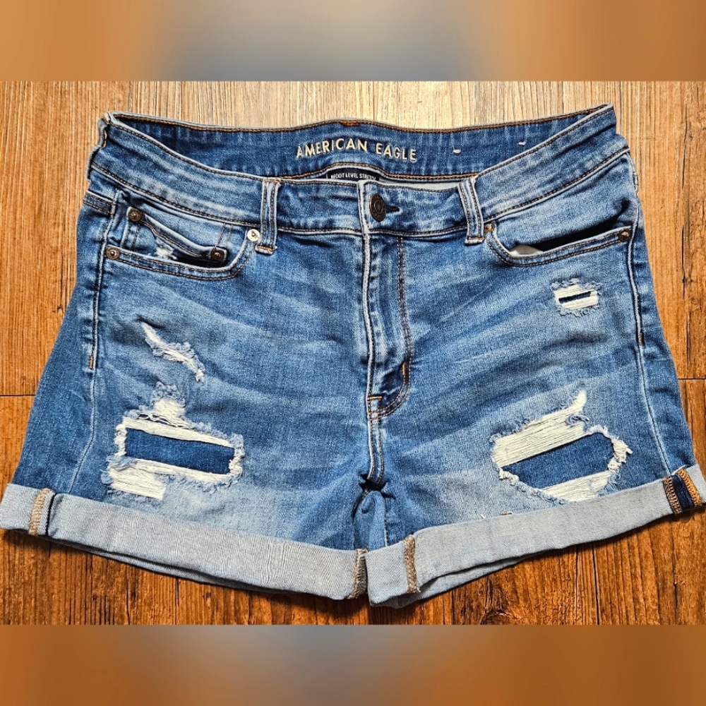 American Eagle Women's Midi Rise Distressed Jean Shorts Size 14